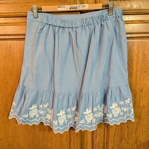J. Crew Light Blue Mini Skirt with White Floral Embroidery
